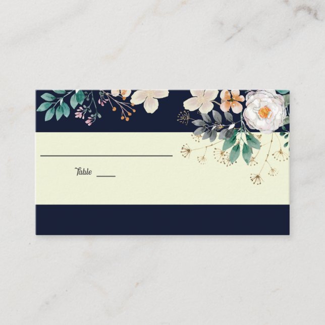 Elégante carte Mariage floral bleu foncé (Devant)