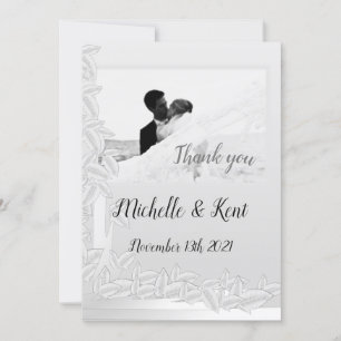Elégante carte Mariage Merci Feuille argent