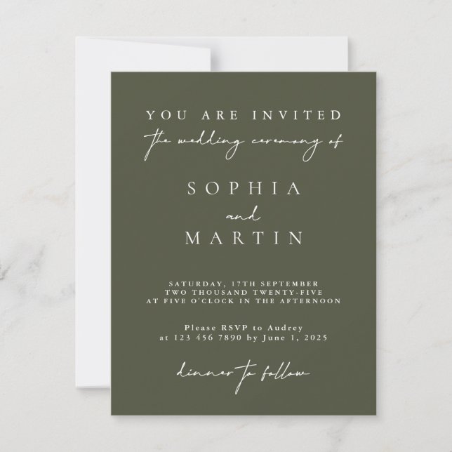 Élégante carte Mariage moderne moderne vert foncé (Devant)