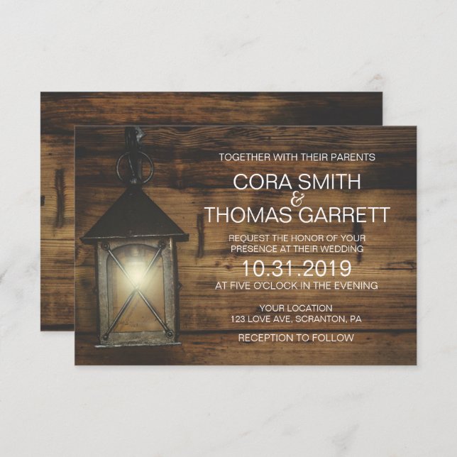 Élégante carte Mariage Rustic Lantern (Devant / Derrière)