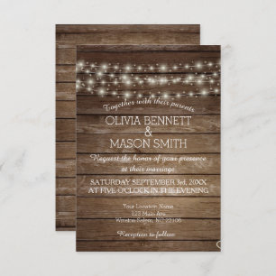 Élégante carte Mariage Rustic Lights