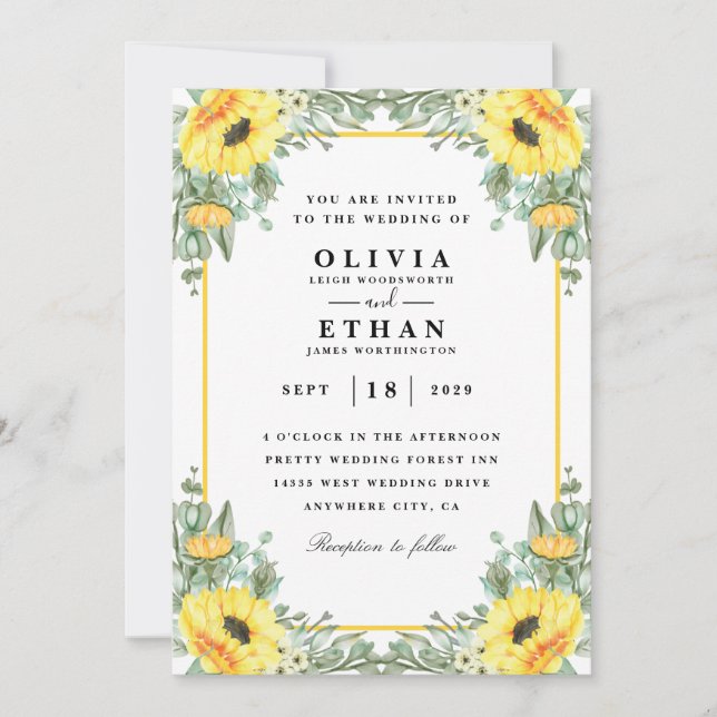 Elégante carte mariage tournesol (Devant)