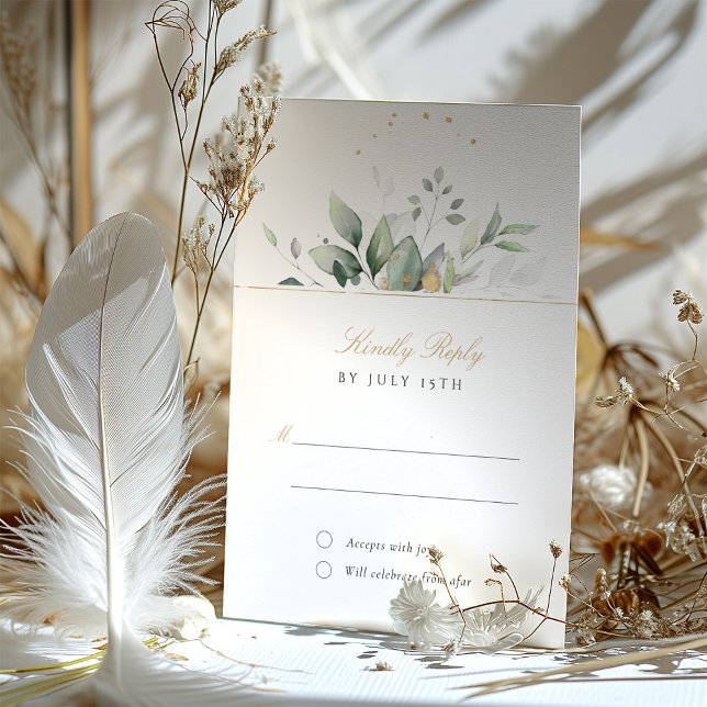 Elégante carte Mariage Verdure et Or RSVP (Créateur téléchargé)