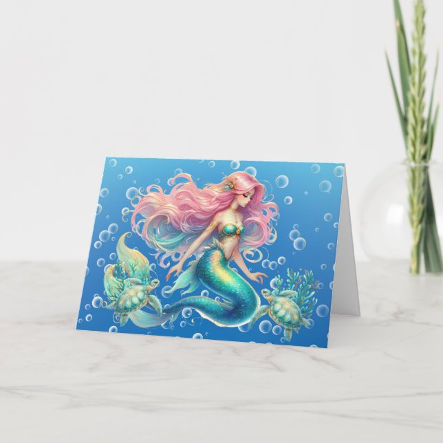 Elégante carte Pastel Mermaid & Sea Turtles Note C (Devant)