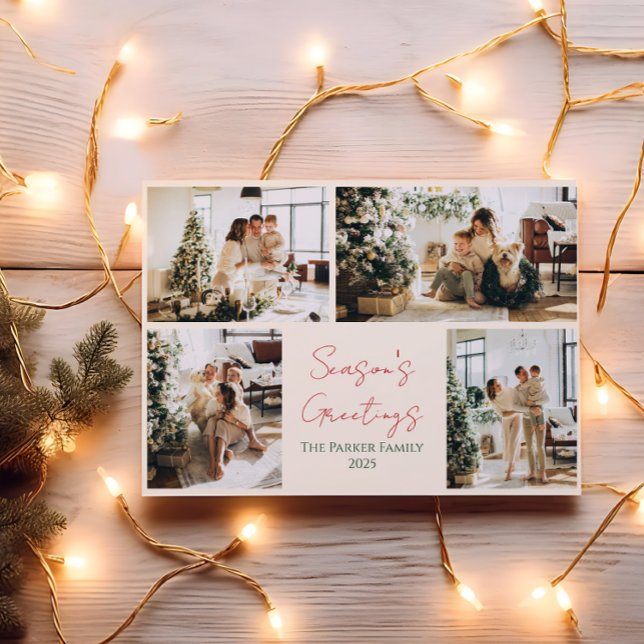 Elégante carte photo de Noël verte et rouge (Créateur téléchargé)