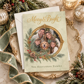 Élégante carte photo Or Merry & Bright de couleur
