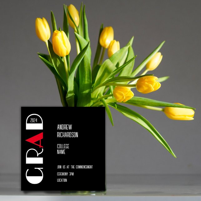 Élégante carte plat noir blanc typographie diplômé (Créateur téléchargé)