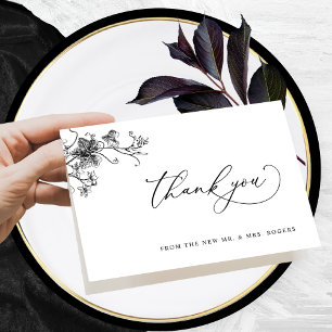 Élégante carte pliée de Merci Mariage Floral Noir