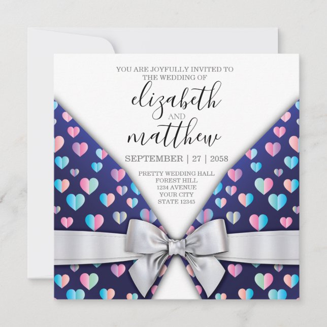 Élégante carte postale Bow and Heart Speckles (Devant)