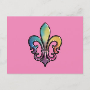 Elégante carte postale colorée Fleur de Lis