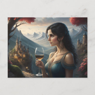 Elégante carte postale de femme Boire du vin