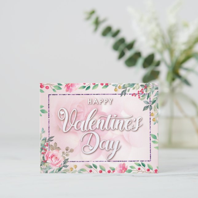 Elégante carte postale de la Saint Valentin rose (Debout devant)