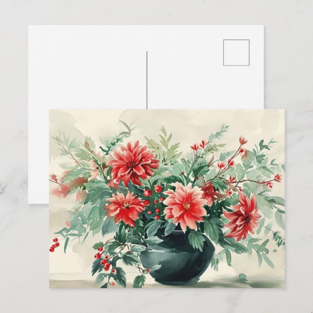 Elégante carte postale florale Vintage d'hiver (Devant / Derrière)