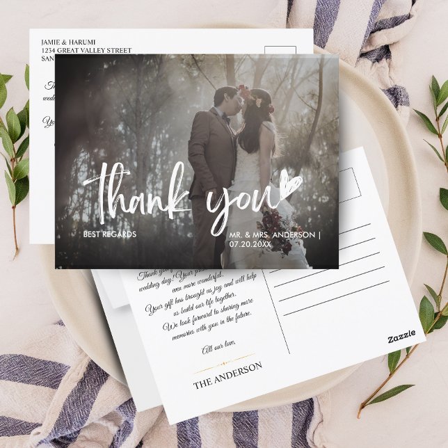 Elégante carte postale Mariage photo Merci (Elegant Photo Wedding Thank You Postcard)