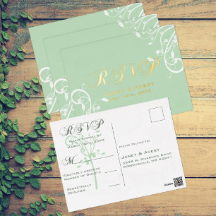 Elégante carte postale Pale Pastel Green RSVP Foil