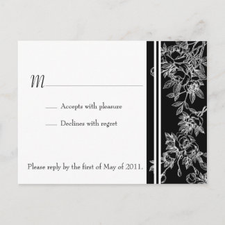 Elégante carte postale RSVP Black and White Rose
