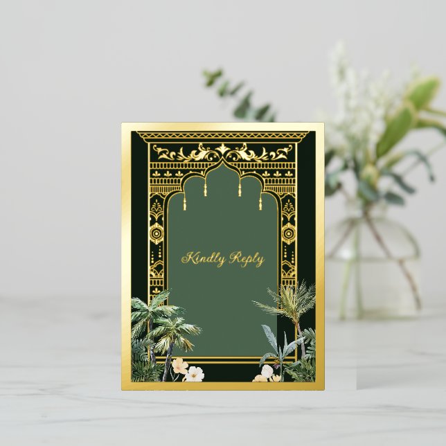 Élégante carte postale RSVP Emerald Green Indian W (Debout devant)