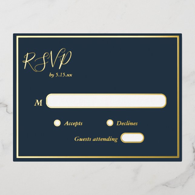 Elégante carte postale RSVP Gold Foil de marine mo (Recto)