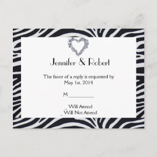 Elégante carte postale RSVP Zebra Stripe Wedding
