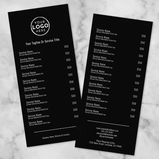 Elégante carte rack de menu Black White Services (Elegant Black White Services Menu Rack Card )