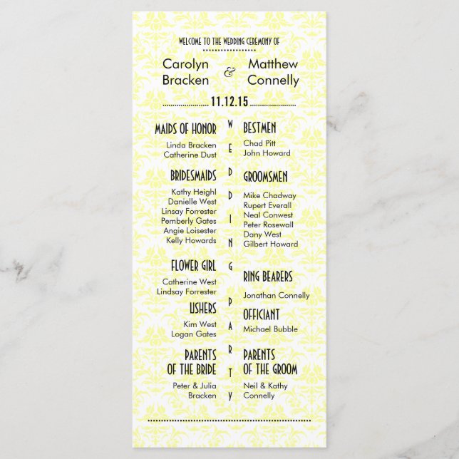Élégante carte rack du programme Mariage damassé c (Devant)