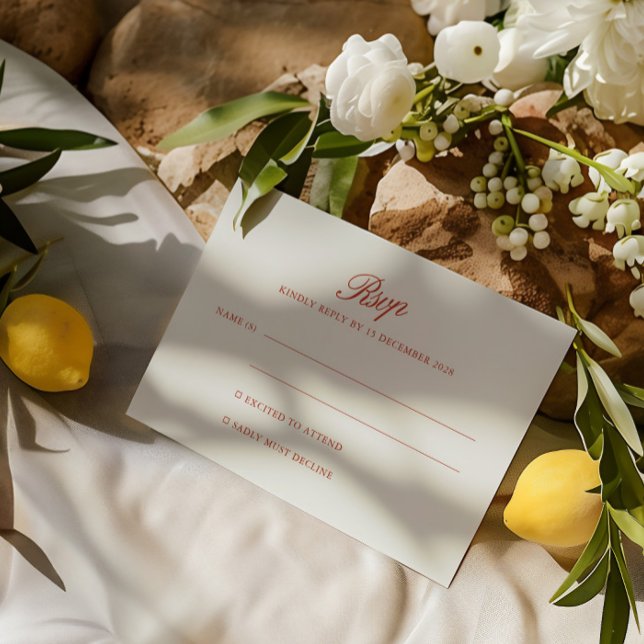 Elégante carte Retro Classic Rouge & Ivory RSVP (Elegant Retro Classic Red & Ivory RSVP Card)