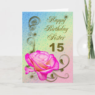 Elégante carte rose 15ème anniversaire pour Soeur
