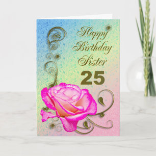 Elégante carte rose 25e anniversaire pour Soeur