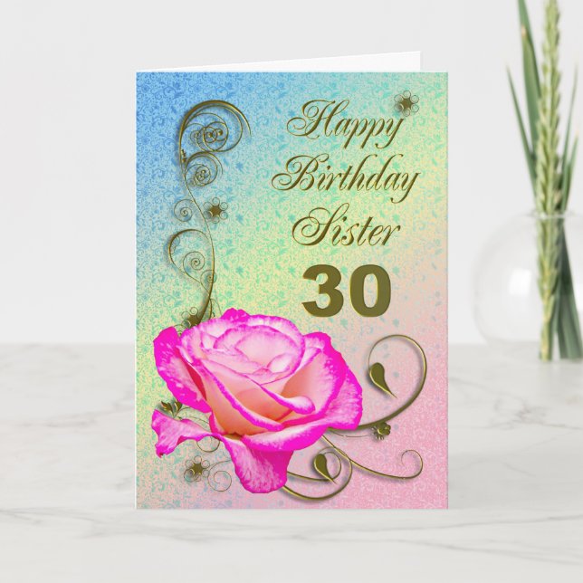 Elégante carte rose 30e anniversaire pour Soeur (Devant)