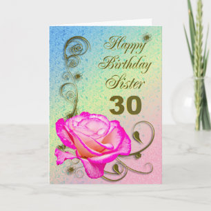 Elégante carte rose 30e anniversaire pour Soeur