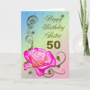 Elégante carte rose 50e anniversaire pour Soeur