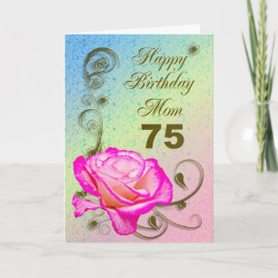 Elégante carte rose 75ème anniversaire pour maman