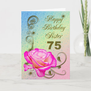 Elégante carte rose 75ème anniversaire pour Soeur