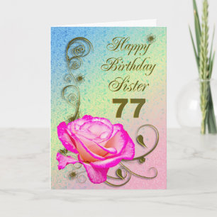 Élégante carte rose 77e anniversaire pour Soeur