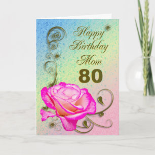 Elégante carte rose 80e anniversaire pour maman