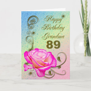 Elégante carte rose 89ème anniversaire pour grand-