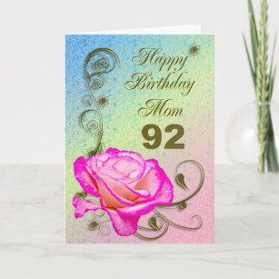 Elégante carte rose 92e anniversaire pour maman