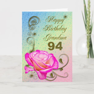 Elégante carte rose 94ème anniversaire pour grand-