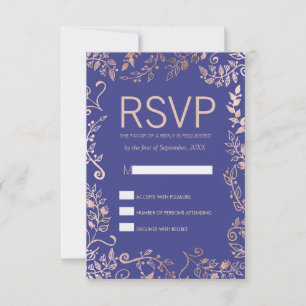 Elégante carte Royal Blue Rose Gold Floral RSVP