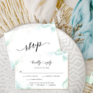 Elégante carte RSVP Airy Blue et Green Watercolor