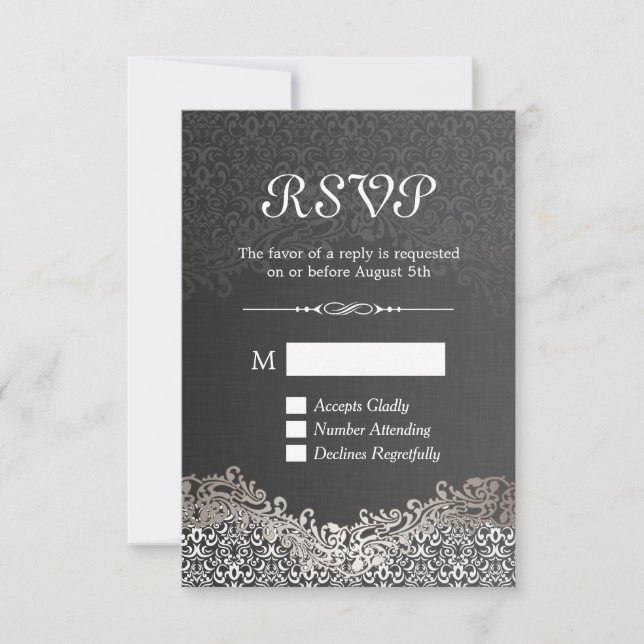 Elégante carte RSVP Black Argent Damask (Devant)