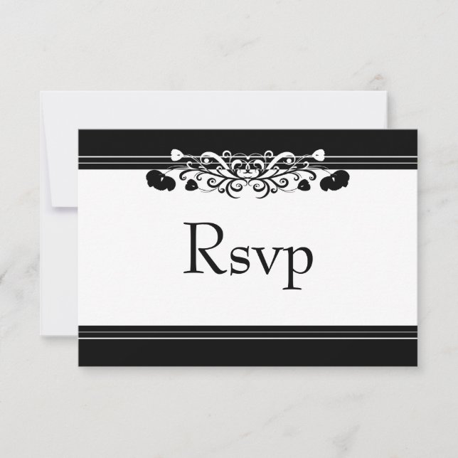Elégante carte RSVP Black & Whiite Flourish Weddin (Devant)