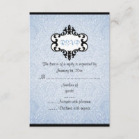 Elégante carte RSVP bleu & noir Chic Damask
