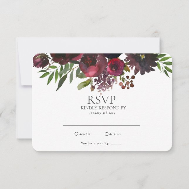Elégante carte RSVP Burgundy Red Rose Floral Weddi (Devant)