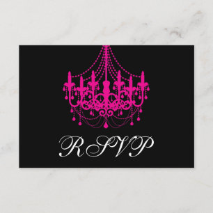 Elégante carte RSVP Chandelier noir et rose chaud