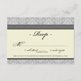 Elégante carte RSVP Damask (argent/crème)