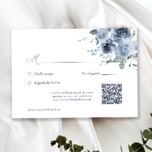 Elégante carte RSVP de mariage bleu floral Dusty
