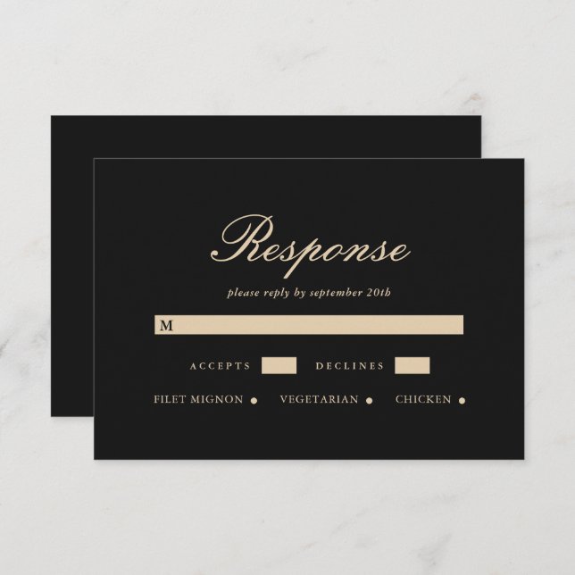 Élégante carte RSVP de mariage classique noir (Devant / Derrière)