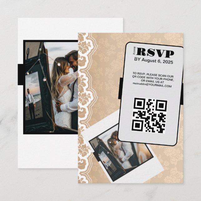Elégante carte RSVP de mariage de code QR (Devant / Derrière)