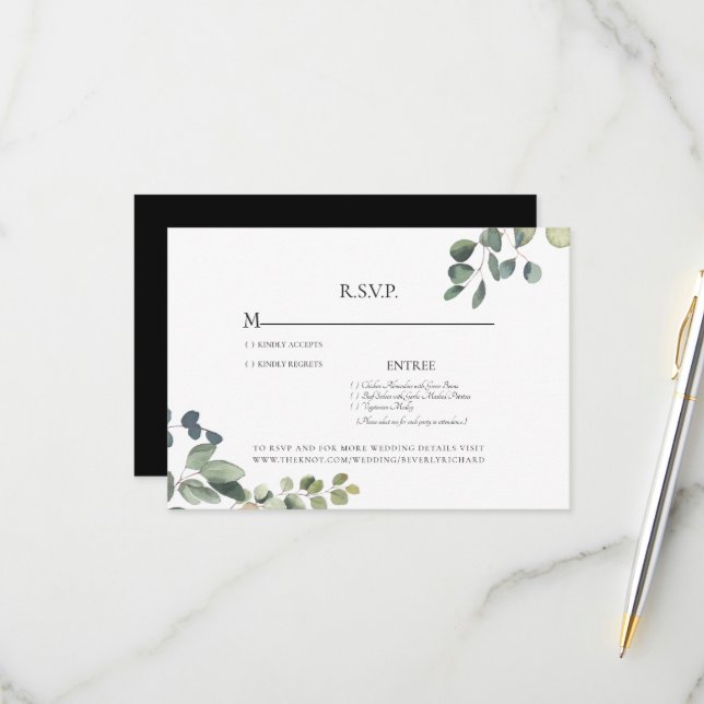 Elégante carte RSVP de mariage Eucalyptus Grace (Devant/Arrière en situation)